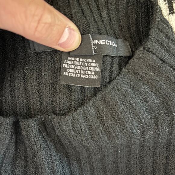 French Connection Sofia Wool Blend Striped Balloon Sleeve Sweater Black White S - Picture 7 of 9